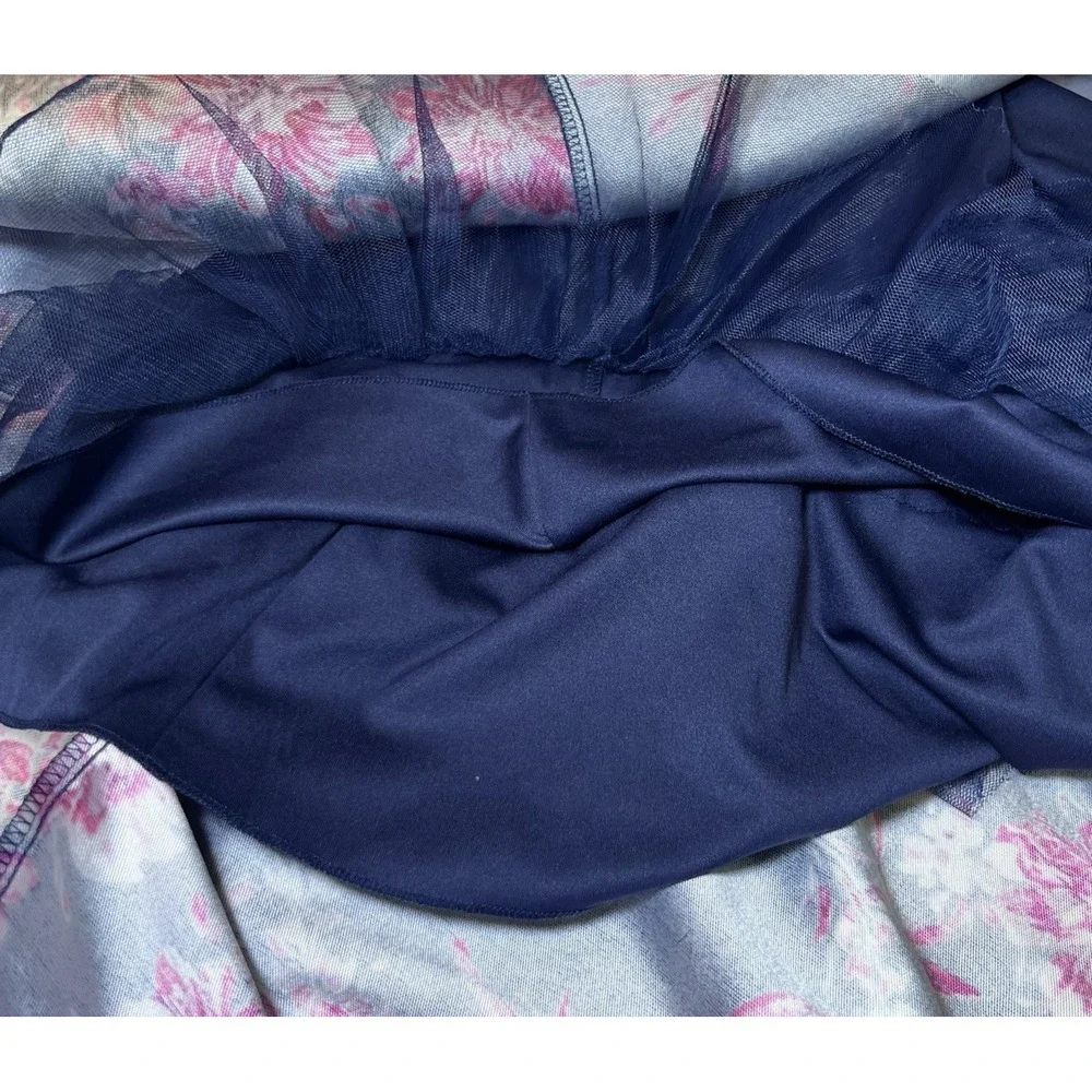 Speechless Kids Girls Size 16 Floral High-Low‎ Formal Dress White Lace Navy Blue